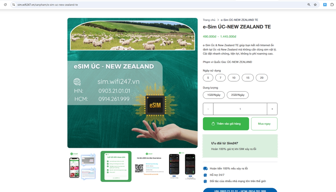 "eSIM quốc tế Úc New Zealand	"