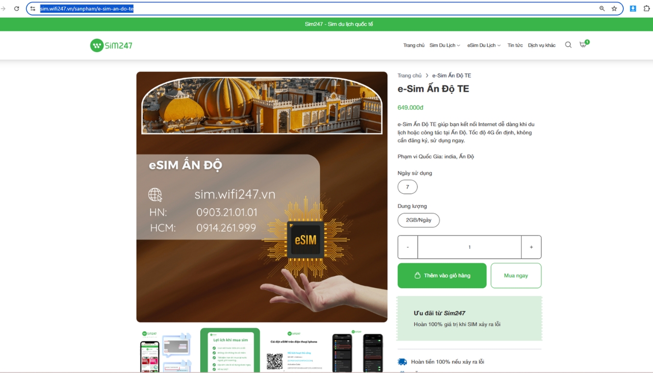 eSim du lịch Ấn Độ 